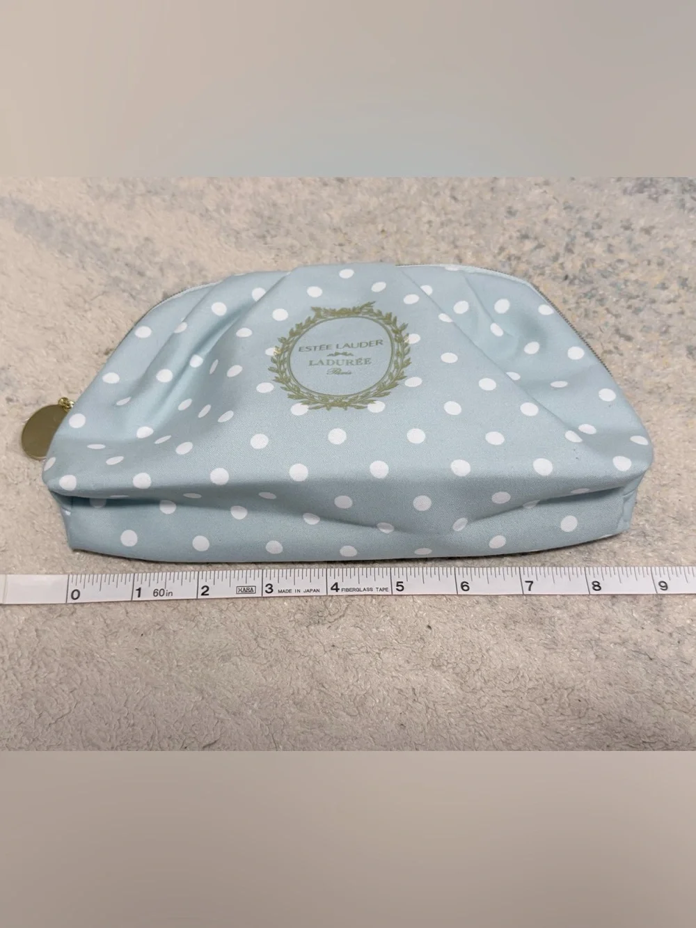 Brand New Estée Lauder Light Blue Polka Dot Cosmetic Pouch with Gold Emblem - Picture 6 of 7